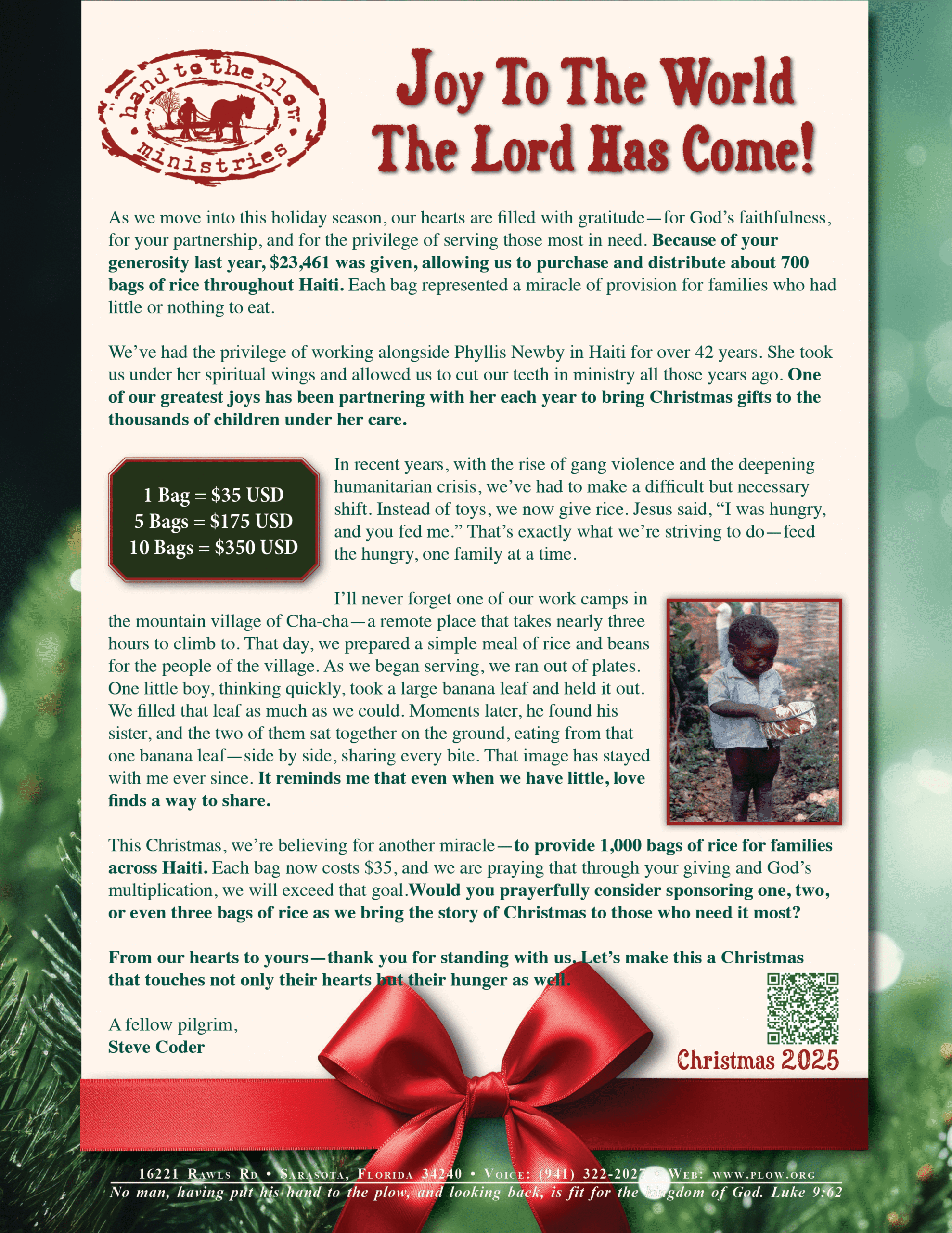 Christmas for Haiti 2025 outreach newsletter with ministry details and donation information